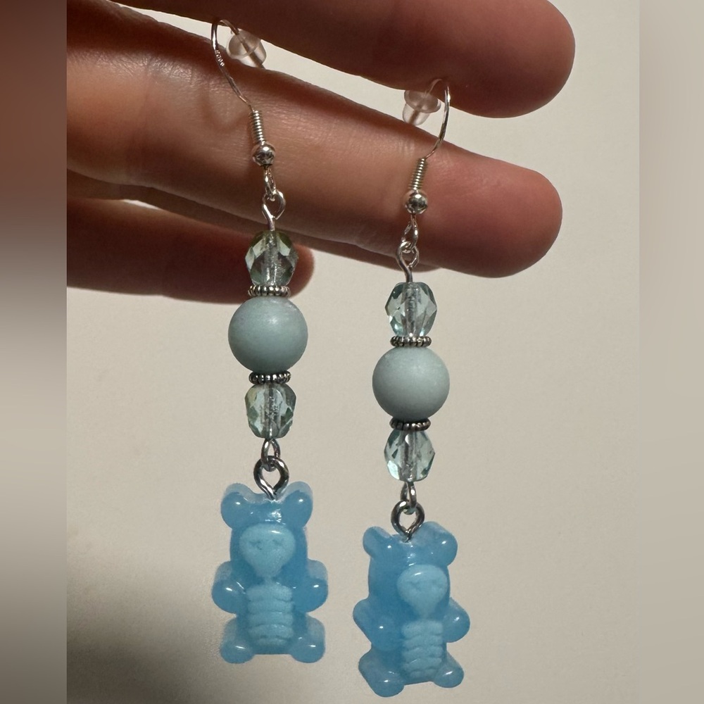 Blue Skeleton Gummy Bear Dangle Earrings